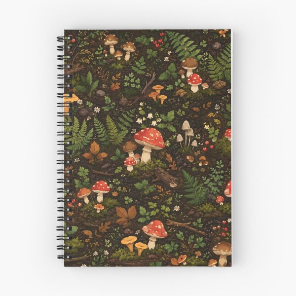 Item preview, Dark Cottagecore Forest Floor Seamless Pattern | Cute Cartoon Mushrooms & Ferns designed and sold by nouhaZN.