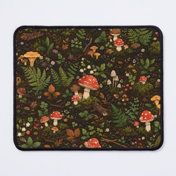Item preview, Dark Cottagecore Forest Floor Seamless Pattern | Cute Cartoon Mushrooms & Ferns designed and sold by nouhaZN.