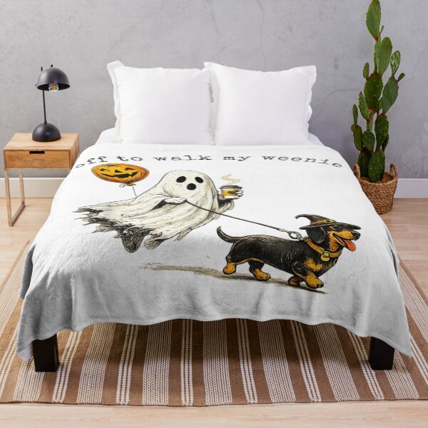 Item preview, Ghost Walking Dachshund With Coffee Funny Halloween Pet Lover Design designed and sold by GalenoHenley.