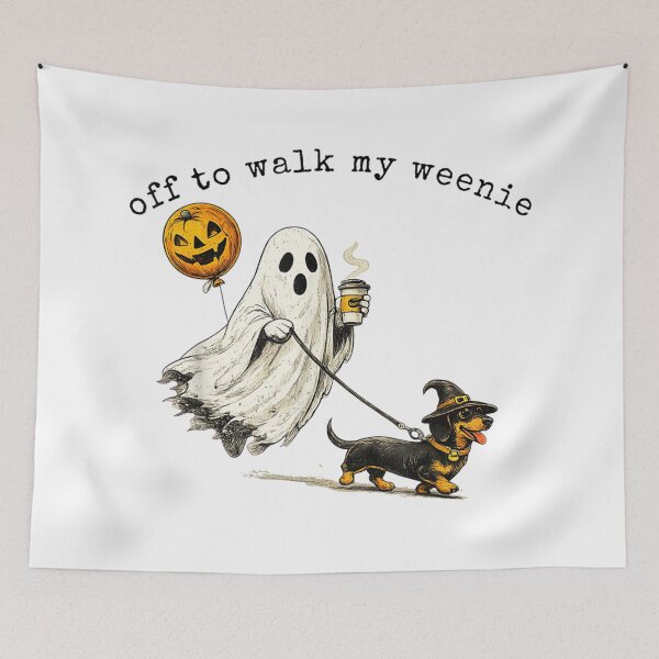 Item preview, Ghost Walking Dachshund With Coffee Funny Halloween Pet Lover Design designed and sold by GalenoHenley.