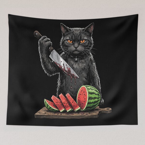 Item preview, Funny Black Cat Watermelon Horror Parody Halloween Kitchen Mischief Design designed and sold by DuneHaicna.