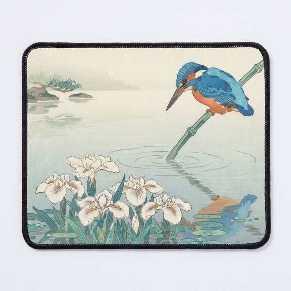 Item preview, Kingfisher and White Iris Pond Shin-Hanga Wall Art | Ohara Koson Inspired Japanese Woodblock Print | Serene Nature Decor designed and sold by Tamas Das.