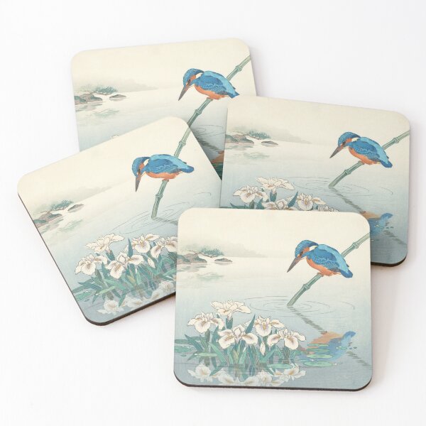 Item preview, Kingfisher and White Iris Pond Shin-Hanga Wall Art | Ohara Koson Inspired Japanese Woodblock Print | Serene Nature Decor designed and sold by Tamas Das.