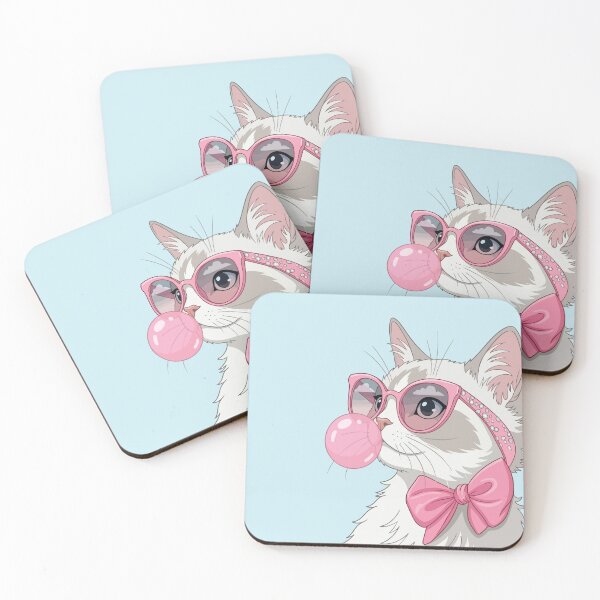 Item preview, Cool White Cat with Pink Sunglasses and Bubblegum Bow Tie designed and sold by BrownHorse90s.