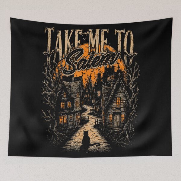 Item preview, Take Me To Salem Haunted Village Black Cat Vintage Halloween Night designed and sold by DuneHaicna.
