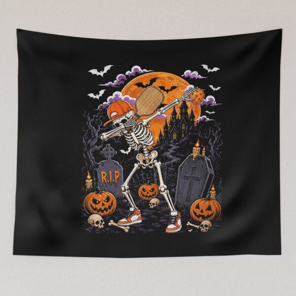 Item preview, Dabbing Skeleton Playing Pickleball Halloween Moon Graveyard Funny Sports Costume designed and sold by DienesAngele.