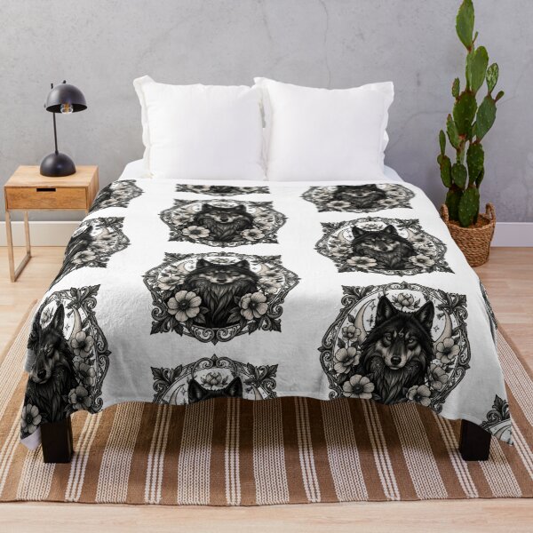Item preview, Black Wolf and Crescent Moon | Gothic Botanical Art designed and sold by JanjjaSoulInk.