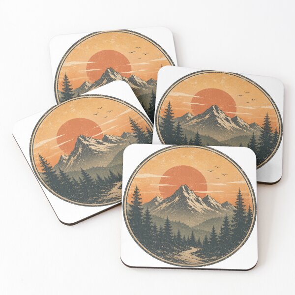 Item preview, Sunset Mountain Trail – Vintage Retro Circle Badge Nature Art Print designed and sold by @SHINTOSARTSTORE.
