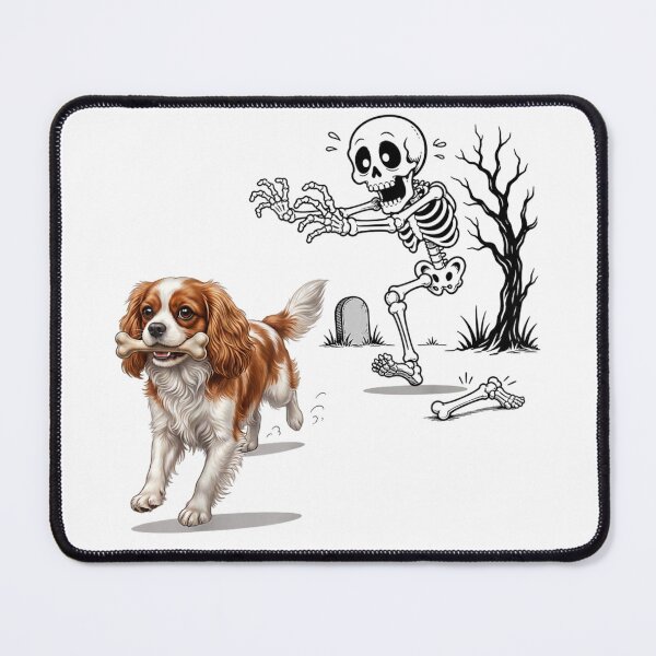Item preview, Funny Cavalier King Charles Dog Stealing Skeleton Bone Halloween Chase Scene designed and sold by DienesAngele.