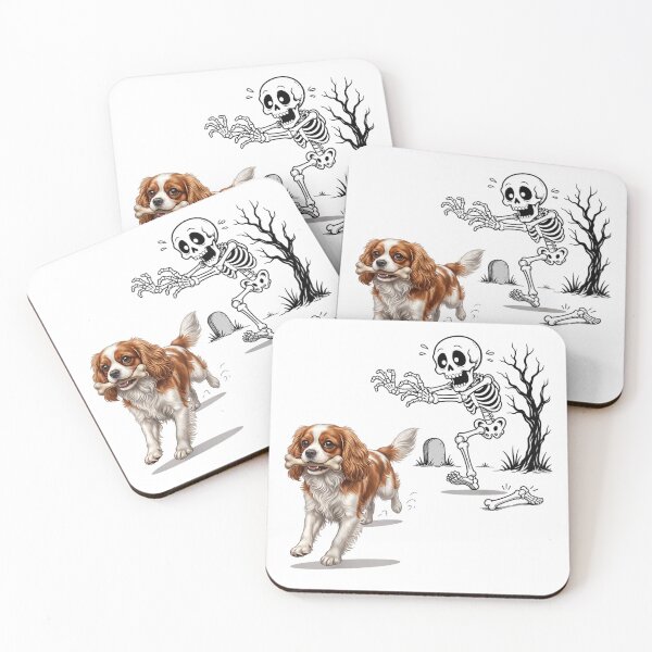 Item preview, Funny Cavalier King Charles Dog Stealing Skeleton Bone Halloween Chase Scene designed and sold by DienesAngele.