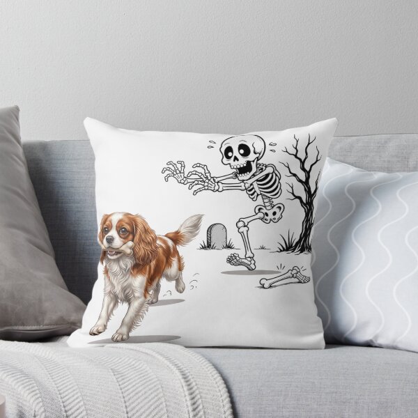 Item preview, Funny Cavalier King Charles Dog Stealing Skeleton Bone Halloween Chase Scene designed and sold by DienesAngele.