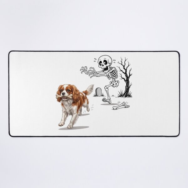 Item preview, Funny Cavalier King Charles Dog Stealing Skeleton Bone Halloween Chase Scene designed and sold by DienesAngele.