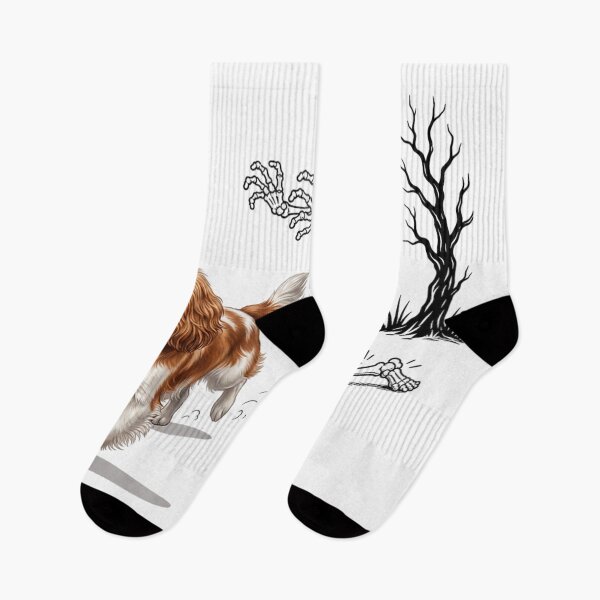 Item preview, Funny Cavalier King Charles Dog Stealing Skeleton Bone Halloween Chase Scene designed and sold by DienesAngele.