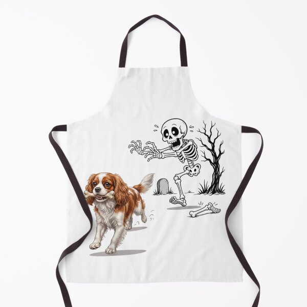 Item preview, Funny Cavalier King Charles Dog Stealing Skeleton Bone Halloween Chase Scene designed and sold by DienesAngele.