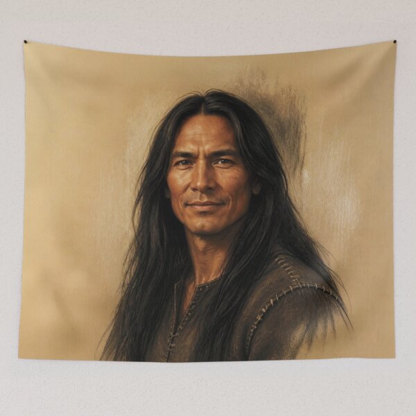 Item preview, Charcoal and Pastel Portrait of a Native Ametican Man designed and sold by Lucia Amaris Art.