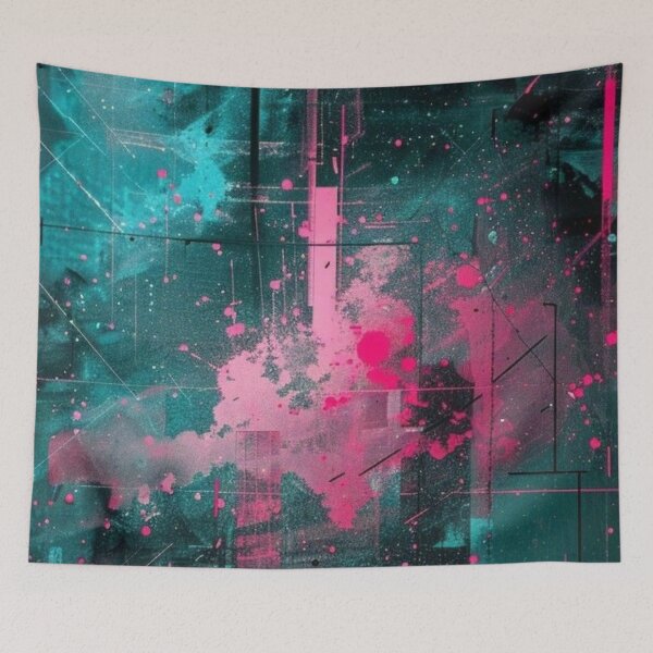 Item preview, Cyberpunk Glitch Abstract Neon Pink Teal Digital Grunge Art designed and sold by LYAN-STORE.