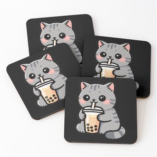 Artikelvorschau, Niedliche graue Katze trinkt Bubble Tea | Kawaii Boba Katzen-T-Shirt entworfen und verkauft von Nuttajak.