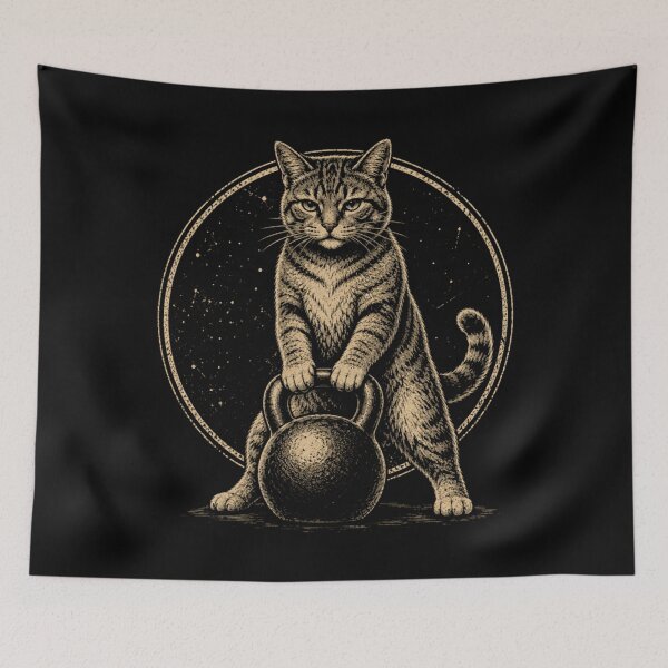 Item preview, vintage strong cat kettlebell fitness retro designed and sold by alfacreator.
