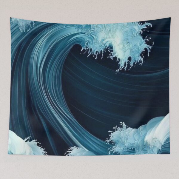 Item preview, Japanese Great Ocean Wave Deep Blue Fluid Sea Art designed and sold by LYAN-STORE.