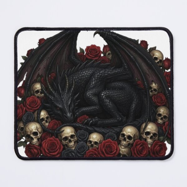 Item preview, Black Dragon Among Roses | Gothic Fantasy Illustration designed and sold by JanjjaSoulInk.
