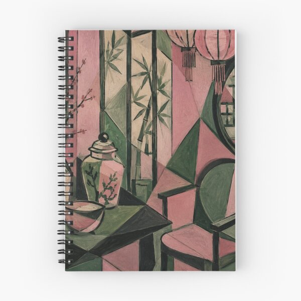 Item preview, Cubist Chinoiserie Interior in Pink & Green | Modern Geometric Art designed and sold by nouhaZN.