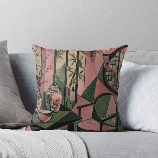 Item preview, Cubist Chinoiserie Interior in Pink & Green | Modern Geometric Art designed and sold by nouhaZN.
