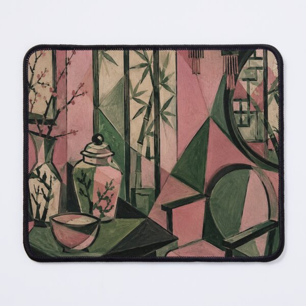Item preview, Cubist Chinoiserie Interior in Pink & Green | Modern Geometric Art designed and sold by nouhaZN.