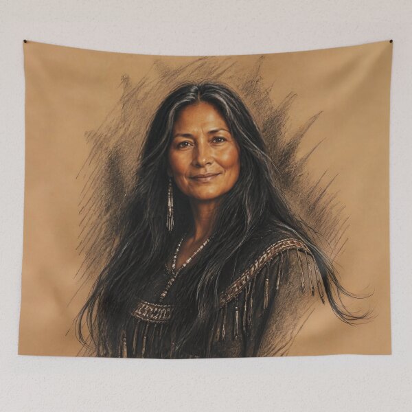 Item preview, Charcoal and Pastel Portrait of a Native american Woman designed and sold by Lucia Amaris Art.
