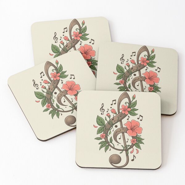 Item preview, Vintage Wooden Treble Clef with Floral Vines & Music Notes designed and sold by BrownHorse90s.