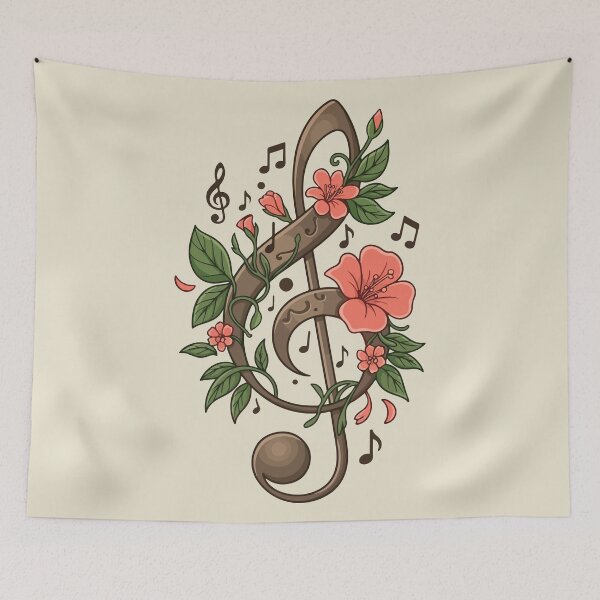 Item preview, Vintage Wooden Treble Clef with Floral Vines & Music Notes designed and sold by BrownHorse90s.