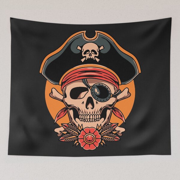 Item preview, Pirate Skull with Eyepatch & Crossbones Vintage Cartoon Illustration designed and sold by kumardeepak94.