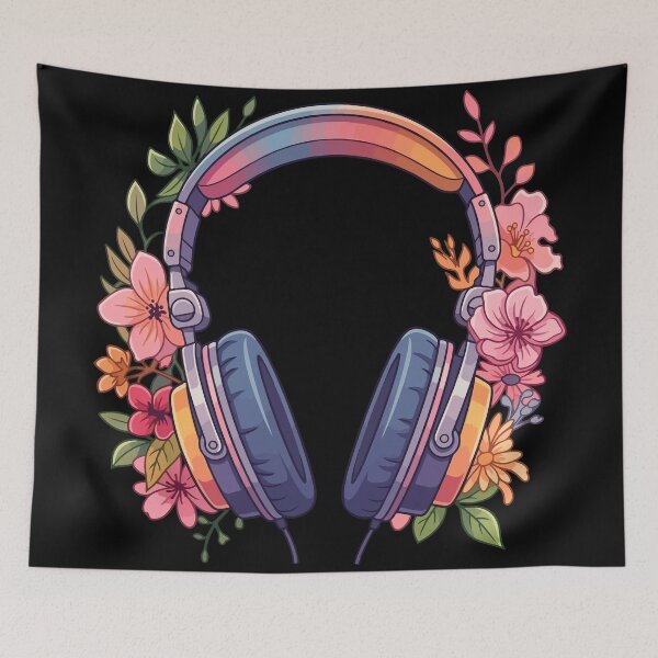 Item preview, Pastel Floral Headphones Music Lover Botanical Illustration designed and sold by BrownHorse90s.