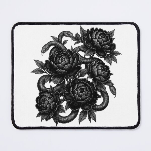 Item preview, Snake and Black Peonies | Gothic Botanical Tattoo Art designed and sold by JanjjaSoulInk.