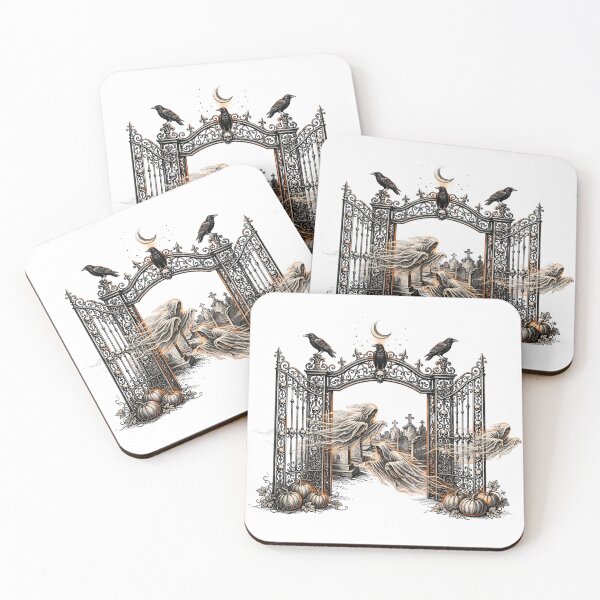 Item preview, Gothic Cemetery Gates - Spooky Halloween Ghosts & Ravens designed and sold by BloopyWorks.