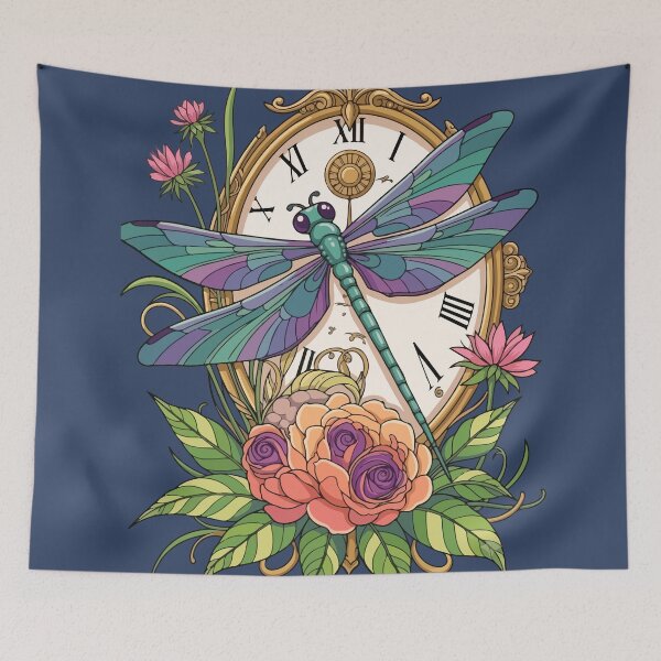 Item preview, Vintage Dragonfly with Antique Pocket Watch Clock and Floral Art designed and sold by BrownHorse90s.