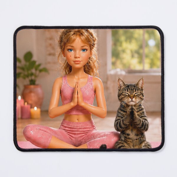 Item preview, Little Yogi Girl and Her Zen Cat designed and sold by Moxie-Cat-Universe.