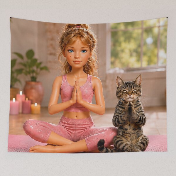 Item preview, Little Yogi Girl and Her Zen Cat designed and sold by Moxie-Cat-Universe.