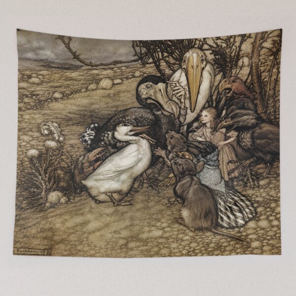 Aperçu de l'œuvre Course aux caucus - Alice au pays des merveilles. Décoration murale vintage représentant des animaux rassemblés dans un livre pour enfants. créée et vendue par RickE.
