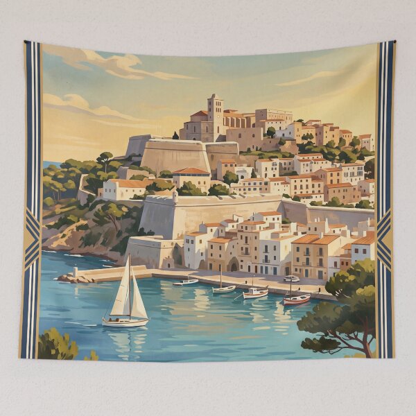 Item preview, Ibiza Spain Vintage Travel Poster – Dalt Vila Mediterranean Retro Art designed and sold by Bomax121.