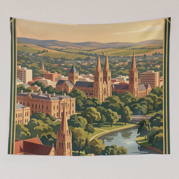 Item preview, Adelaide Australia Vintage Travel Poster – River Torrens & St Peter’s Cathedral designed and sold by Bomax121.