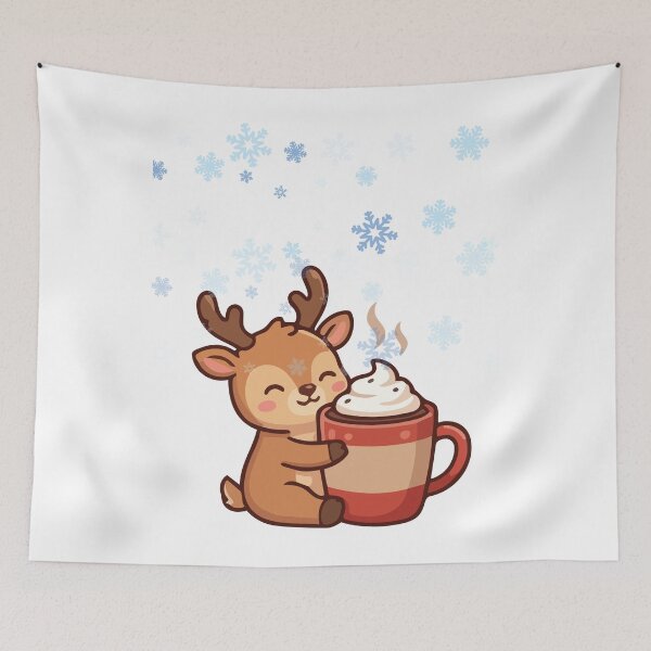 Item preview, Cute Christmas Reindeer Drinking Hot Cocoa designed and sold by     Sela Art .