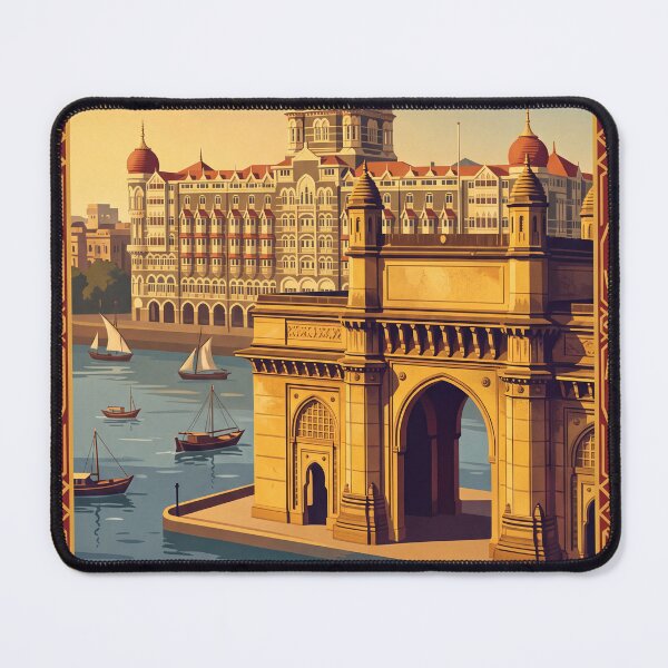 Item preview, Mumbai India Vintage Travel Poster – Gateway of India & Taj Mahal Palace designed and sold by Bomax121.