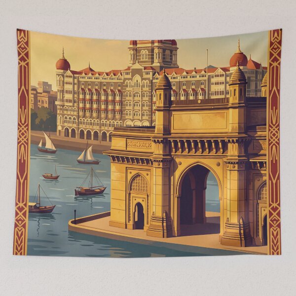 Item preview, Mumbai India Vintage Travel Poster – Gateway of India & Taj Mahal Palace designed and sold by Bomax121.