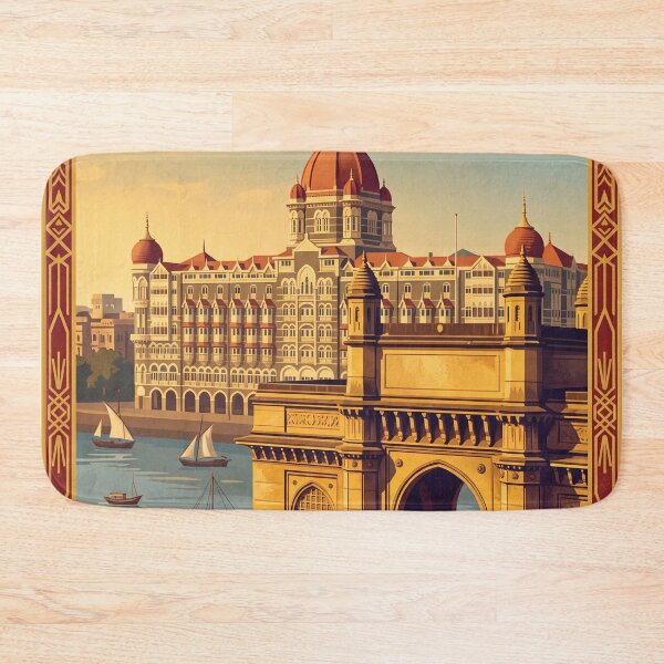 Item preview, Mumbai India Vintage Travel Poster – Gateway of India & Taj Mahal Palace designed and sold by Bomax121.
