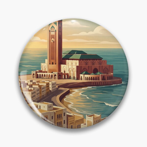 Item preview, Casablanca Morocco Vintage Travel Poster – Hassan II Mosque Coastal Art designed and sold by Bomax121.