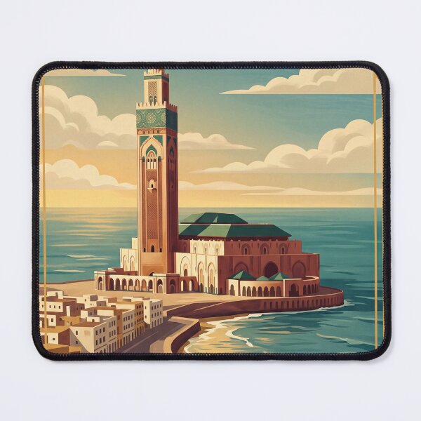 Item preview, Casablanca Morocco Vintage Travel Poster – Hassan II Mosque Coastal Art designed and sold by Bomax121.
