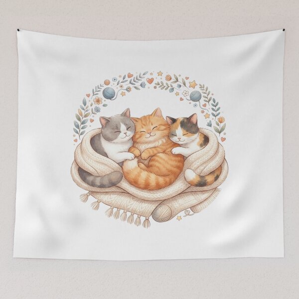 Item preview, Cute Three Cats Snuggling in a Cozy Knit Scarf designed and sold by EverBranz-stor.