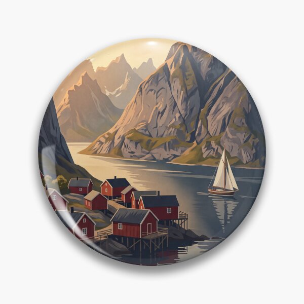 Item preview, Lofoten Islands Norway Vintage Travel Poster – Reine Fjord & Rorbu Cabins designed and sold by Bomax121.