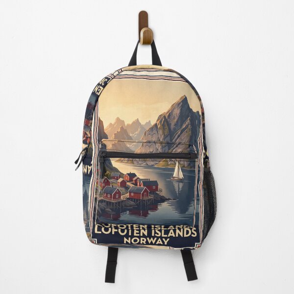 Item preview, Lofoten Islands Norway Vintage Travel Poster – Reine Fjord & Rorbu Cabins designed and sold by Bomax121.