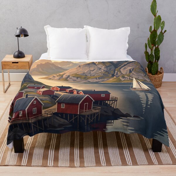 Item preview, Lofoten Islands Norway Vintage Travel Poster – Reine Fjord & Rorbu Cabins designed and sold by Bomax121.